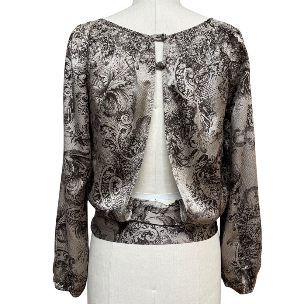 BCBGMaxAzria Silk Wrap Top Blouse Size XS Brown Long Sleeve Coquette Fairy Y2K - Picture 3 of 10